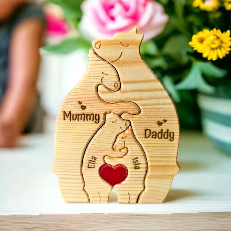 Personalized Wooden Bear Family Puzzle Family Keepsake Gifts Mother's Day Gift Ideas