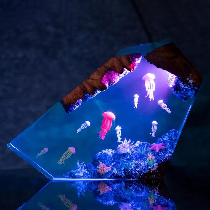 Jellyfish & Coral Resin Light Lamp Ideal Gift for Ocean Lovers