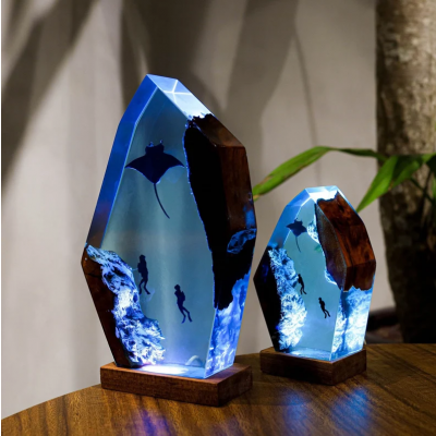 Manta Rays and Diver Resin Lamp Ideal Gifts for Halloween Christmas